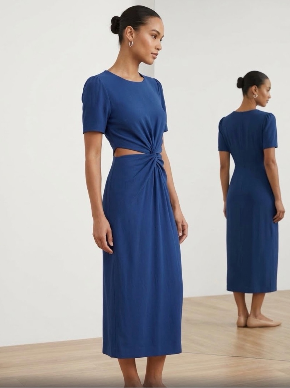 Babaton Blue Twist-Front Midi Dress size 2 great condition